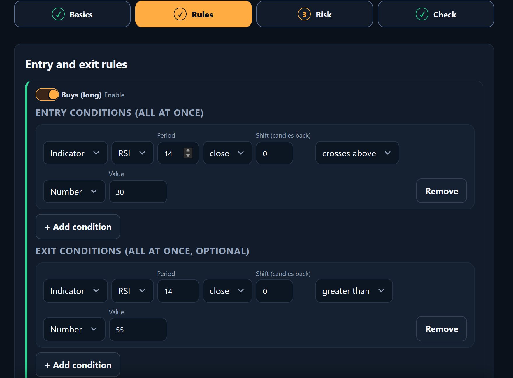 Strategy rule builder